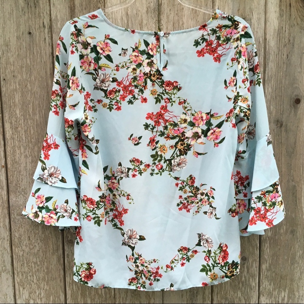 Jessica Rose Floral 3/4 Ruffle Sleeve Top Small - Picture 8 of 8